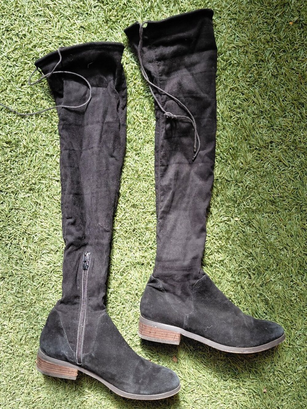 black suede, over-the-knee boots from Bandolino - Low heel, side zipper,